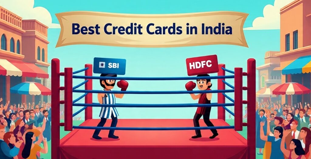 Credit Card War 2025 SBI vs HDFC Beginners के लिए सबसे Powerful और Trusted Choice 2 SBI vs HDFC क्रेडिट कार्ड की जंग – 2025 का क्रिएटिव इमेज