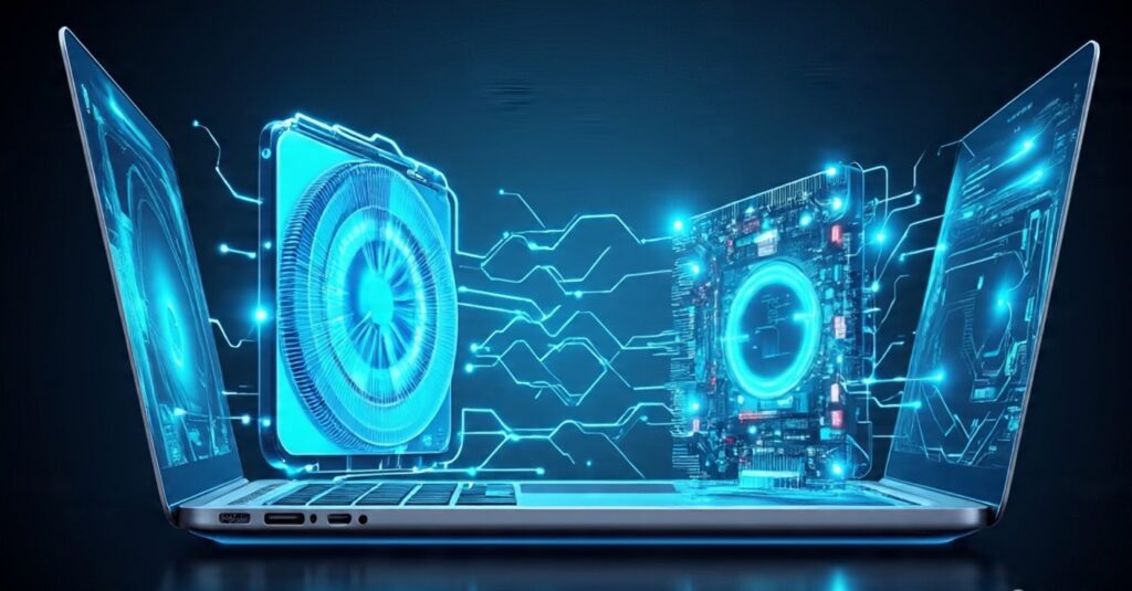 Gaming Laptop vs Normal Laptop आपके लिए Best कौन पैसे बर्बाद करने से पहले जान लें 2 क तरफ प्रोफेशनल काम के लिए रखा नॉर्मल लैपटॉप और दूसरी तरफ RGB कीबोर्ड वाला एक पावरफुल गेमिंग लैपटॉप, दोनों की तुलना।