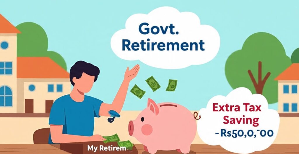 Tax कैसे बचाएं? 2025 की Best Beginners Guide 80C के अलावा 5 Powerful और Easy Tax Saving Tips 2 एक व्यक्ति NPS में निवेश कर रहा है जो रिटायरमेंट और अतिरिक्त ₹50,000 की टैक्स बचत, दोनों फायदे दे रहा है