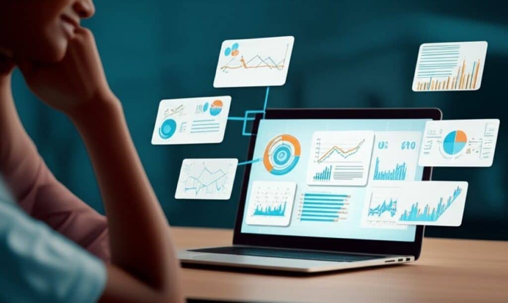 TheMarketTrend.in पर Smart Nivesh  के लिए मार्गदर्शक - एक युवा व्यक्ति लैपटॉप पर वित्तीय ग्राफ और डेटा विश्लेषण करता हुआ।